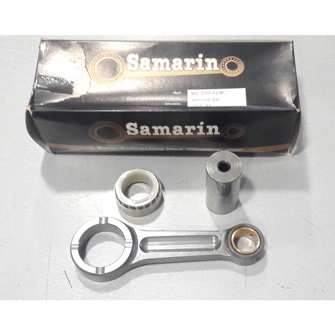 Samarin special plated connecting rod in steel Cr Ni Mo for Husaberg FE 501 1989-1993,Husaberg FC 501 1989-1993. P/N : HS-250ECM. Connecting rod kit includes : Special crank pin, reinforced silver plated GP type big end bearing and silver plated thrust wa