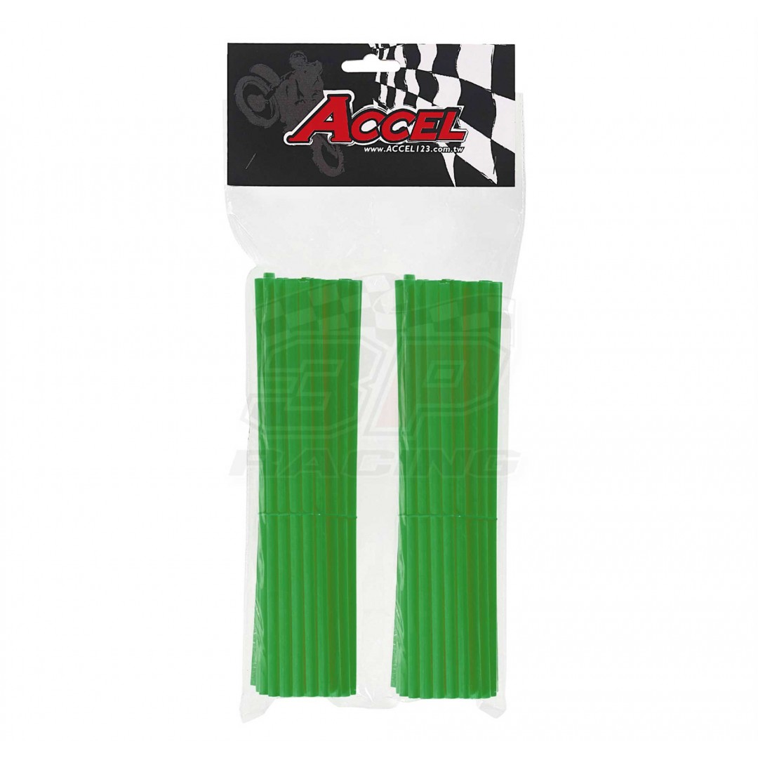 Give your bike a refreshing stylish look with this coloured Green wheel spoke skin set ! Includes 38pieces of 8.5" length skins and 38pieces of 7.5" length skins. For 18"-21" rims. Wheel spoke colored wraps, covers,sleeves,coats,guards.P/N: AC-SS-101-GR