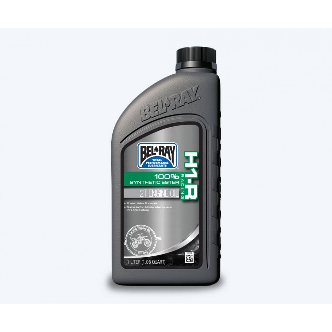 BelRay 975-02-092801 H1R Racing full Synthetic Ester 2T Engine Lubricant 1Liter for all power valve 2-stroke engines. Advanced 100% synthetic ester base oils cling to metal, preventing wear in all 2stroke applications. Prevent carbon build-up 