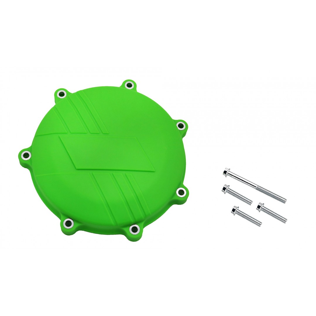 Clutch cover protector made of strong plastic, suitable for Kawasaki KXF450 KX450F KX 450F KX450 2019 2020. Prevents damage to the cover by crashing or falling. Color:Green.P/N: AC-CCP-305-GR