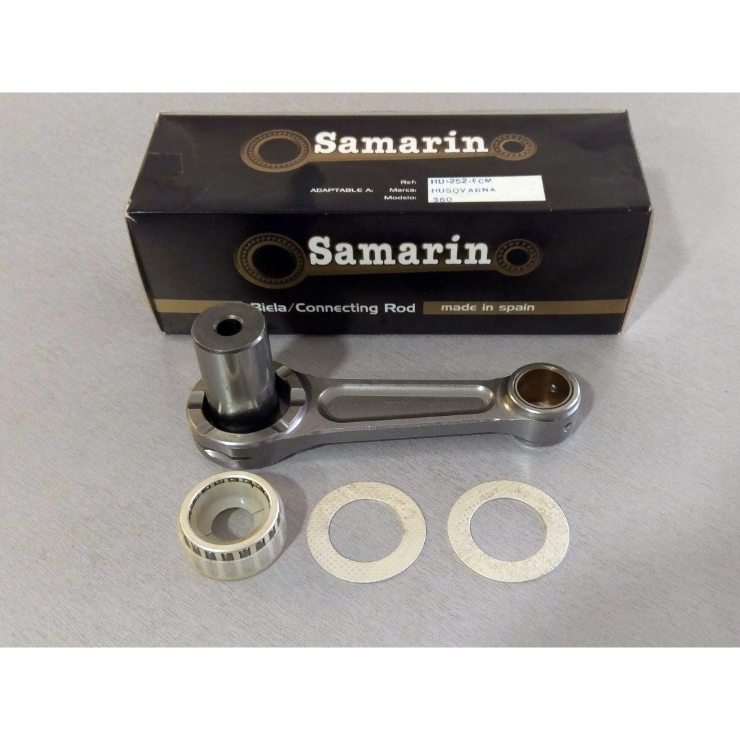 Samarin HU252ECM special plated connecting rod in steel Cr Ni Mo for Husqvarna TE610 TC610 1991 1992 1993 1994 1995 1996 1997 1998. Connecting rod kit includes : Special crank pin, reinforced silver plated GP type big end b