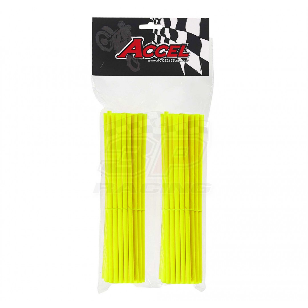 Give your bike a refreshing stylish look with this coloured Neon-Yellow wheel spoke skin set ! Includes 76pieces of 8.5" length skins. For 18"-21" rims. Wheel spoke colored wraps, covers, sleeves, guards.P/N: AC-SS-102-NYL