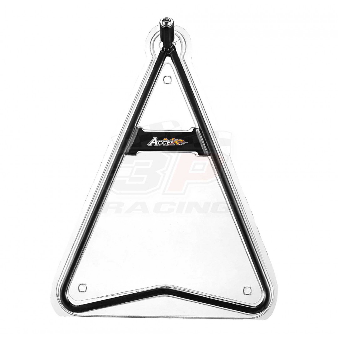 Accel dirt bike Super-moto steel triangle stand support with 32.5cm height. Keeps your bike standing, durable from high quality steel. Universal for all motocross, off-road motorcycles for rear axles with inner diameter 11mm, 14.5mm, 18mm. P/N: AC-STS-02