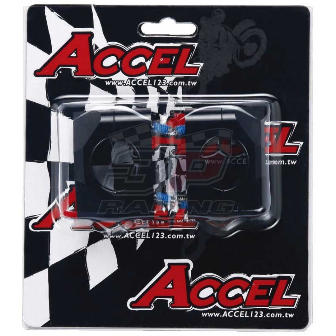 Accel CNC motorcycle handlebar risers - spacer & converter kit with 20mm height and conversion 22.2mm bar to 28.6mm fatbar. For all bikes - Universal. P/N: AC-BM-15-28.6BK. CNC machined. Bar bore: From 22.2mm to 28.6mm. Height: 20mm