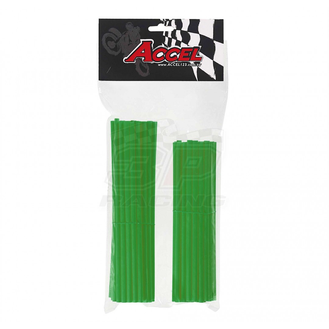 Give your bike a refreshing stylish look with this coloured Green wheel spoke skin set ! Includes 38pieces of 8.5" length skins and 38pieces of 7.5" length skins. For 18"-21" rims. Wheel spoke colored wraps, covers,sleeves,coats,guards.P/N: AC-SS-101-GR