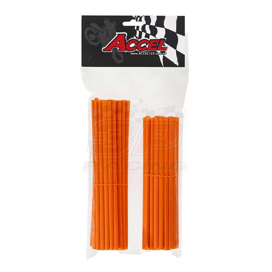 Give your bike a refreshing stylish look with this coloured Orange wheel spoke skin set ! Includes 38pieces of 8.5" length skins and 38pieces of 7.5" length skins. For 18"-21" rims. Wheel spoke colored wraps, covers,sleeves,guards.P/N: AC-SS-101-OR