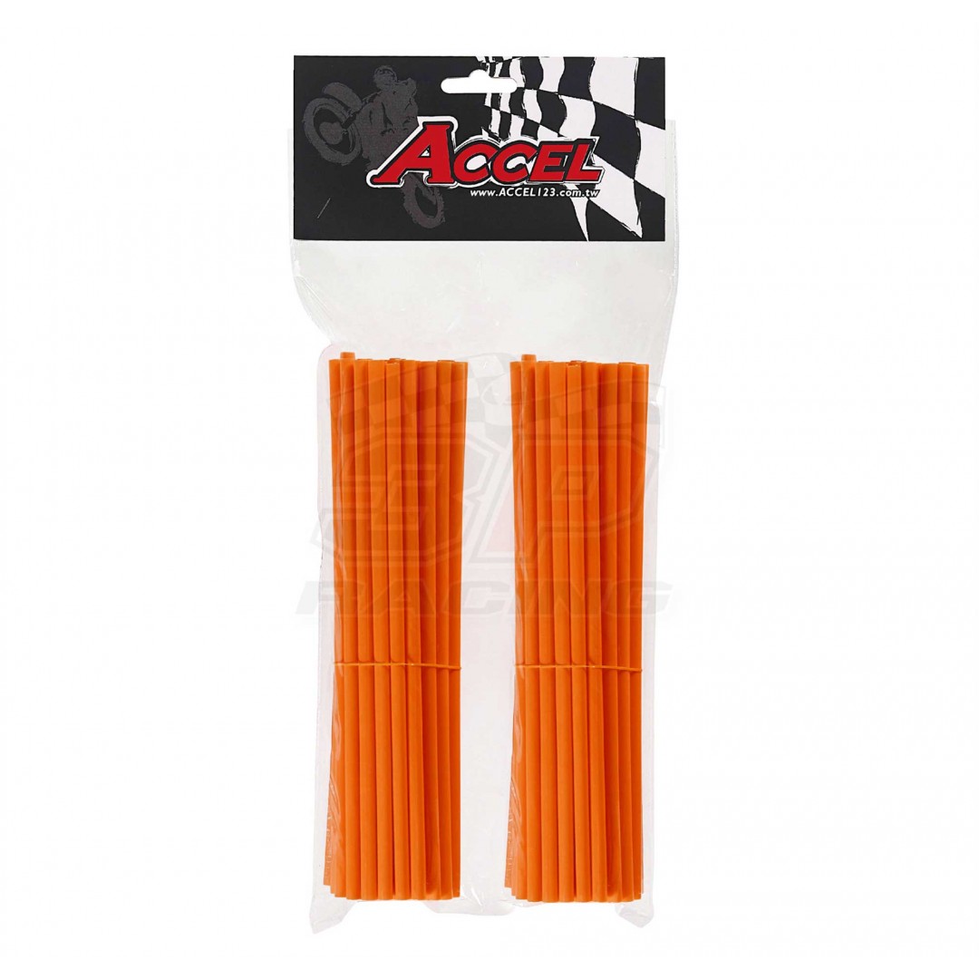 Give your bike a refreshing stylish look with this coloured Orange wheel spoke skin set ! Includes 76pieces of 8.5" length skins. For 18"-21" rims. Wheel spoke colored wraps, covers, sleeves, guards.P/N: AC-SS-102-OR
