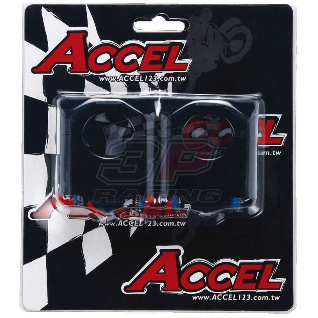 Accel CNC motorcycle handlebar risers - spacer & converter kit with 35mm height and conversion 22.2mm bar to 28.6mm fatbar. Black color. For all bikes - Universal. P/N: AC-BM-09-28.6BK. CNC machined. Bar bore: For 22.2mm to 28.6mm. Raised Height: 35mm