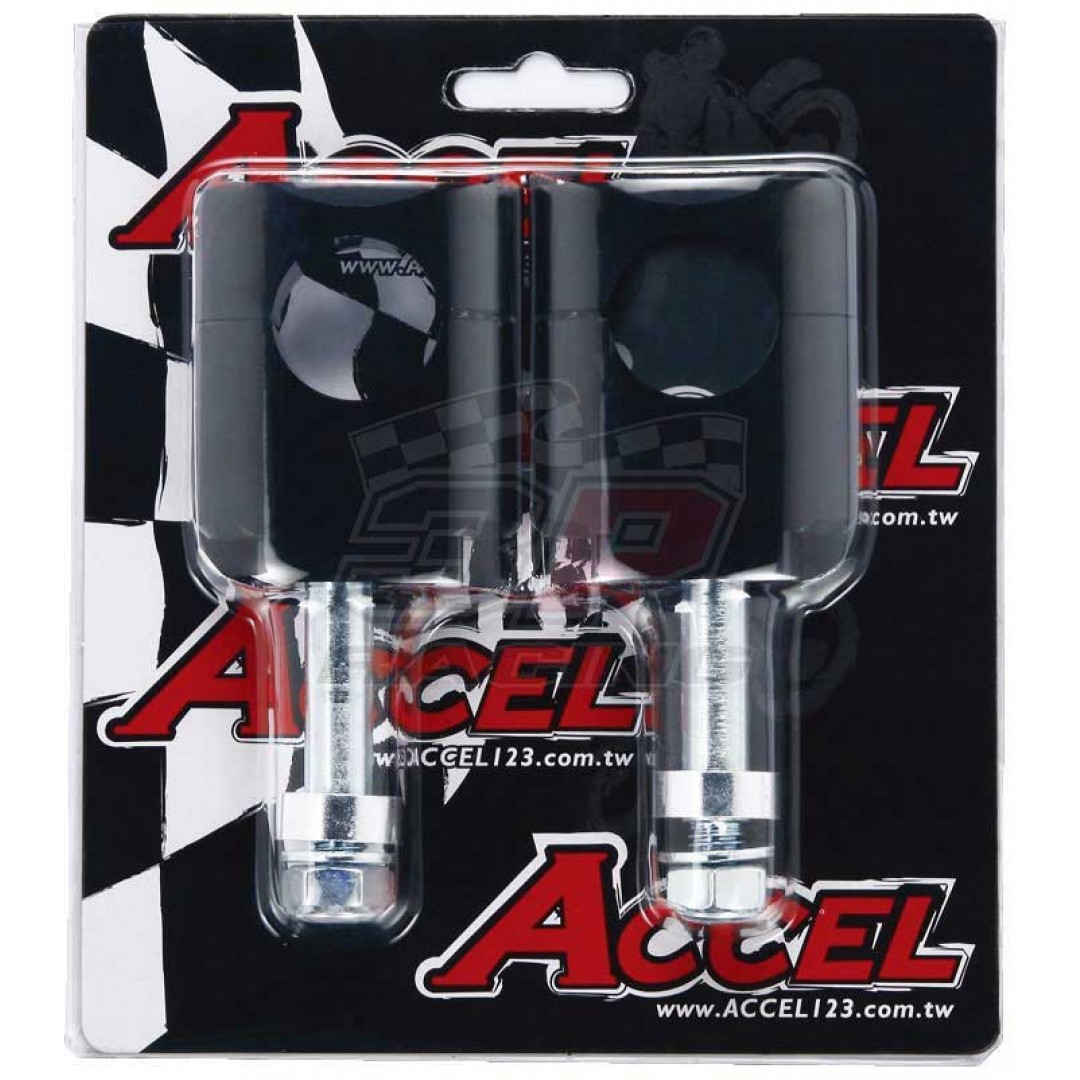 Accel Universal motorcycle handlebar CNC riser - spacer kit for 45mm raised height and 10mm bolt. For all bikes with 28.6mm fatbar - Universal. P/N: AC-BM-13-28-F10. CNC machined. 10mm bolt. Bar bore: 28.6mm taper bar. Raiser Height: 45mm