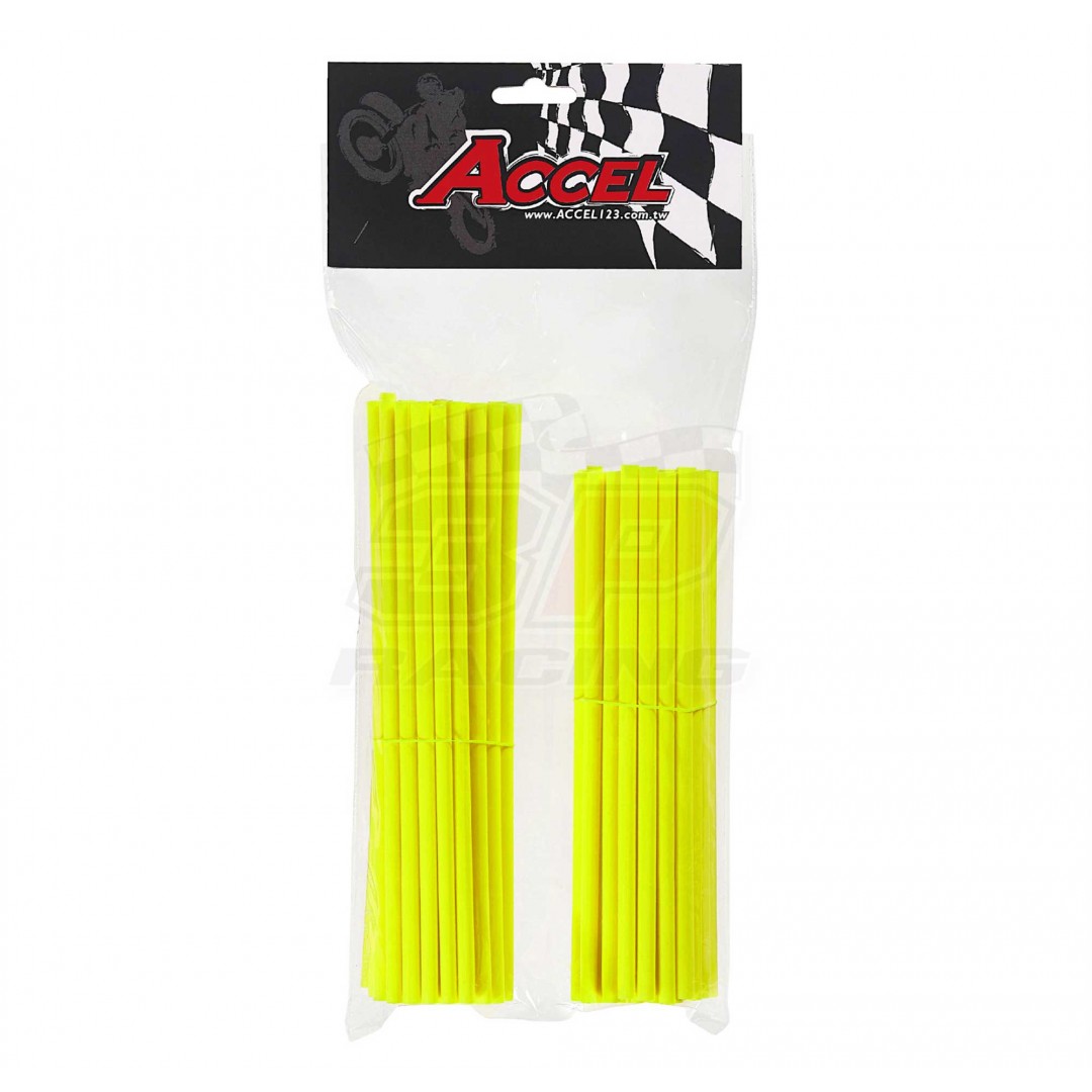 Give your bike a refreshing stylish look with this coloured Neon-Yellow wheel spoke skin set ! Includes 38pieces of 8.5" length skins and 38pieces of 7.5" length skins. For 18"-21" rims. Wheel spoke colored wraps, covers,sleeves,guards.P/N: AC-SS-101-NYL